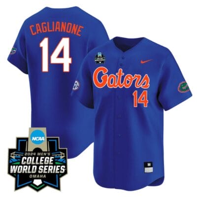 Jac Caglianone Jersey #14 Florida Gators 2024 College World Series Vapor Premier Limited NCAA Baseball Stitched Gators Blue