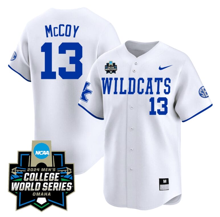 James McCOY Jersey #13 Kentucky Wildcats 2024 College World Series Vapor Premier Limited NCAA Baseball Stitched Wildcats White 1 James McCOY Jersey #13 Kentucky Wildcats 2024 College World Series Vapor Premier Limited NCAA Baseball Stitched Wildcats White