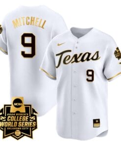 Joley Mitchell Jersey #9 Texas AM Aggies 2024 College World Series Patch Vapor Premier Limited NCAA Baseball Stitched White Gold