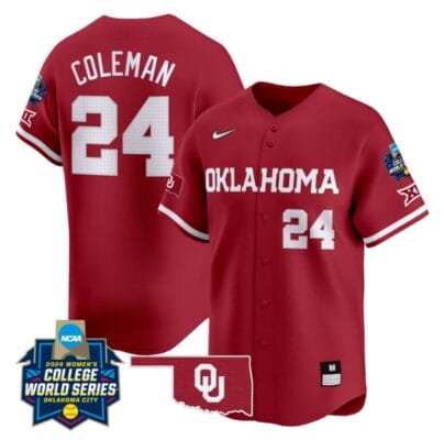 Jayda Coleman Jersey #24 Oklahoma Sooners 2024 College World Series Patch Vapor Premier Limited NCAA Baseball Stitched Crimson