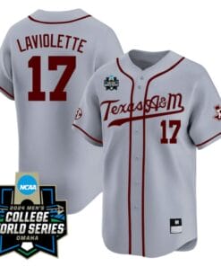Jace Laviolette Jersey #17 Texas AM Aggies 2024 College World Series Vapor Premier Limited NCAA Baseball Stitched Grey Alternate