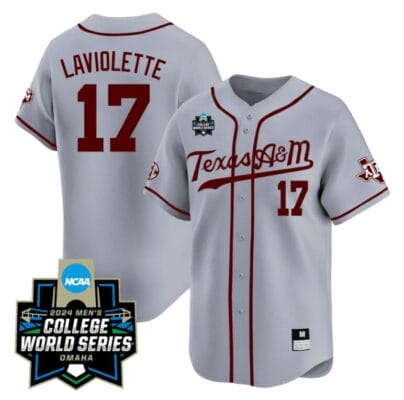 Jace Laviolette Jersey #17 Texas AM Aggies 2024 College World Series Vapor Premier Limited NCAA Baseball Stitched Grey Alternate