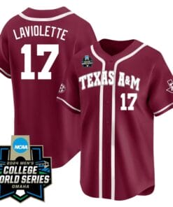 Jace Laviolette Jersey #17 Texas AM Aggies 2024 College World Series Vapor Premier Limited NCAA Baseball Stitched Maroon Alternate