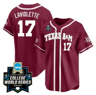 Jace Laviolette Jersey #17 Texas AM Aggies 2024 College World Series Vapor Premier Limited NCAA Baseball Stitched Maroon Alternate