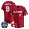 Kinzie Hansen Jersey #9 Oklahoma Sooners 2024 College World Series Patch Vapor Premier Limited NCAA Baseball Stitched Crimson