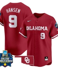 Kinzie Hansen Jersey #9 Oklahoma Sooners 2024 College World Series Patch Vapor Premier Limited NCAA Baseball Stitched Crimson
