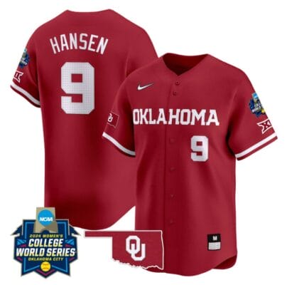 Kinzie Hansen Jersey #9 Oklahoma Sooners 2024 College World Series Patch Vapor Premier Limited NCAA Baseball Stitched Crimson