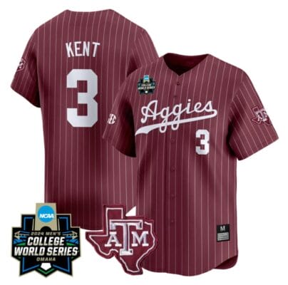 Kaeden Kent Jersey #3 Texas AM Aggies 2024 College World Series Vapor Premier Limited NCAA Baseball Stitched Maroon Pinstripe