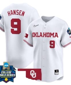 Kinzie Hansen Jersey #9 Oklahoma Sooners 2024 College World Series Patch Vapor Premier Limited NCAA Baseball Stitched White