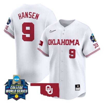 Kinzie Hansen Jersey #9 Oklahoma Sooners 2024 College World Series Patch Vapor Premier Limited NCAA Baseball Stitched White