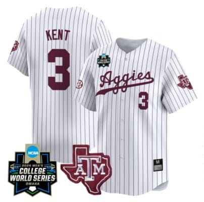 Kaeden Kent Jersey #3 Texas AM Aggies 2024 College World Series Vapor Premier Limited NCAA Baseball Stitched White Pinstripe