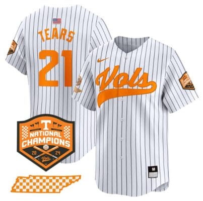 Kavares Tears Jersey #21 Tennessee Volunteers Baseball 2024 Champions Vapor Premier Limited Pinstripe