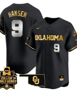 Kinzie Hansen Jersey #9 Oklahoma Sooners 2024 College World Series Patch Vapor Premier Limited NCAA Baseball Stitched Black Gold