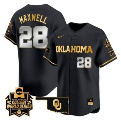 Kelly Maxwell Jersey #28 Oklahoma Sooners 2024 College World Series Patch Vapor Premier Limited NCAA Baseball Stitched Black Gold