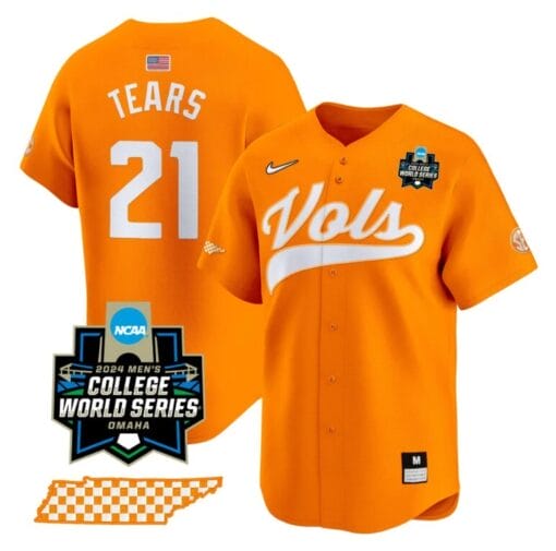 Kavares Tears Jersey #21 Tennessee Volunteers 2024 College World Series Vapor Premier Limited NCAA Baseball Stitched Orange
