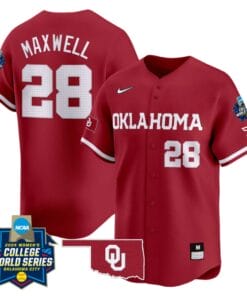 Kelly Maxwell Jersey #28 Oklahoma Sooners 2024 College World Series Patch Vapor Premier Limited NCAA Baseball Stitched Crimson