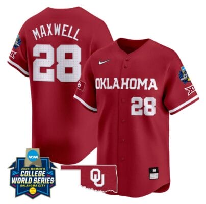 Kelly Maxwell Jersey #28 Oklahoma Sooners 2024 College World Series Patch Vapor Premier Limited NCAA Baseball Stitched Crimson