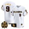 Kinzie Hansen Jersey #9 Oklahoma Sooners 2024 College World Series Patch Vapor Premier Limited NCAA Baseball Stitched White Gold