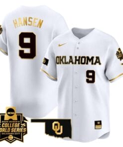 Kinzie Hansen Jersey #9 Oklahoma Sooners 2024 College World Series Patch Vapor Premier Limited NCAA Baseball Stitched White Gold