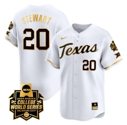 Katie Stewart Jersey #20 Texas AM Aggies 2024 College World Series Patch Vapor Premier Limited NCAA Baseball Stitched White Gold