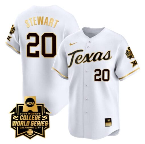 Katie Stewart Jersey #20 Texas AM Aggies 2024 College World Series Patch Vapor Premier Limited NCAA Baseball Stitched White Gold