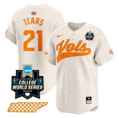 Kavares Tears Jersey #21 Tennessee Volunteers 2024 College World Series Vapor Premier Limited NCAA Baseball Stitched Cream