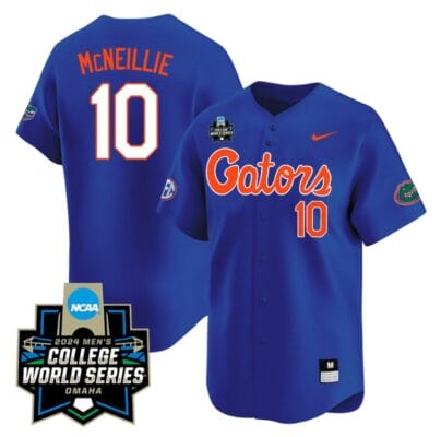 Luke Mcneillie Jersey #10 Florida Gators 2024 College World Series Vapor Premier Limited NCAA Baseball Stitched Gators Blue 8 Luke Mcneillie Jersey #10 Florida Gators 2024 College World Series Vapor Premier Limited NCAA Baseball Stitched Gators Blue