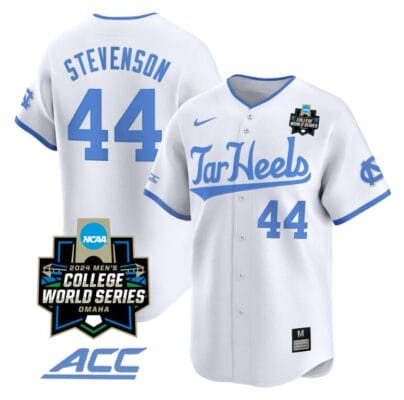 Luke Stevenson Jersey #44 North Carolina Tar Heels 2024 College World Series Vapor Premier Limited NCAA Baseball Stitched White