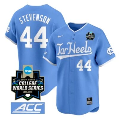 Luke Stevenson Jersey #44 North Carolina Tar Heels 2024 College World Series Vapor Premier Limited NCAA Baseball Stitched Blue