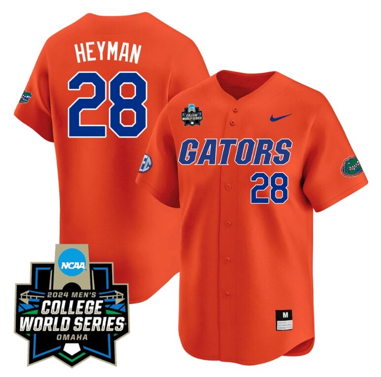 Luke Heyman Jersey #28 Florida Gators 2024 College World Series Vapor Premier Limited NCAA Baseball Stitched Gators Orange 1 Luke Heyman Jersey #28 Florida Gators 2024 College World Series Vapor Premier Limited NCAA Baseball Stitched Gators Orange