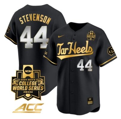 Luke Stevenson Jersey #44 North Carolina Tar Heels 2024 College World Series Vapor Premier Limited NCAA Baseball Stitched Black Gold