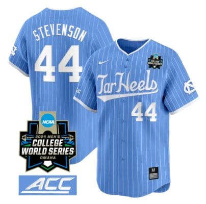 Luke Stevenson Jersey #44 North Carolina Tar Heels 2024 College World Series Vapor Premier Limited NCAA Baseball Stitched Blue Pinstripe