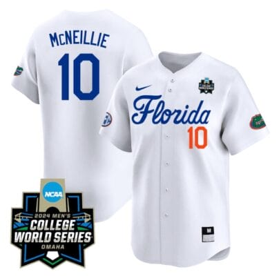 Luke Mcneillie Jersey #10 Florida Gators 2024 College World Series Vapor Premier Limited NCAA Baseball Stitched Florida White