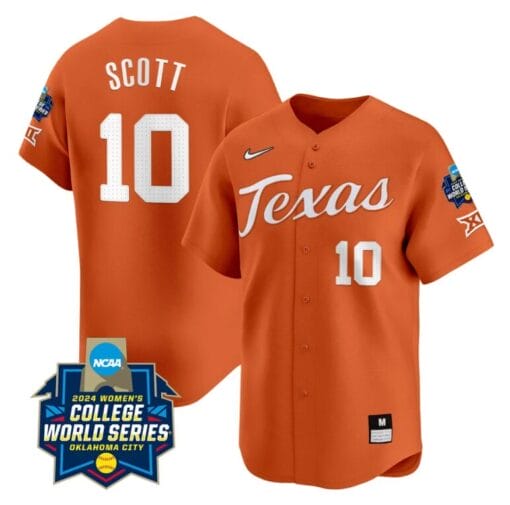 Mia Scott Jersey #10 Texas AM Aggies 2024 College World Series Patch Vapor Premier Limited NCAA Baseball Stitched Orange