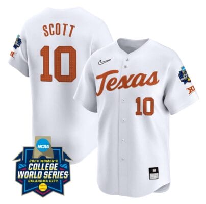 Mia Scott Jersey #10 Texas AM Aggies 2024 College World Series Patch Vapor Premier Limited NCAA Baseball Stitched White