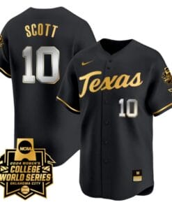 Mia Scott Jersey #10 Texas AM Aggies 2024 College World Series Patch Vapor Premier Limited NCAA Baseball Stitched Black Gold