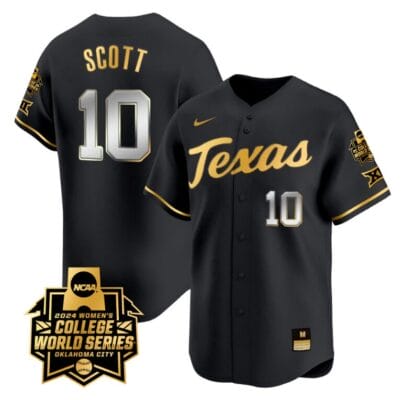 Mia Scott Jersey #10 Texas AM Aggies 2024 College World Series Patch Vapor Premier Limited NCAA Baseball Stitched Black Gold