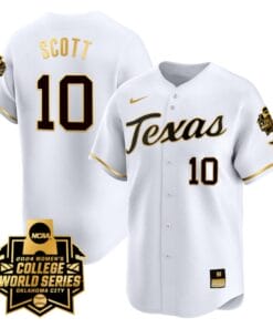 Mia Scott Jersey #10 Texas AM Aggies 2024 College World Series Patch Vapor Premier Limited NCAA Baseball Stitched White Gold