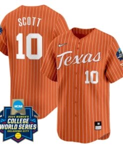 Mia Scott Jersey #10 Texas AM Aggies 2024 College World Series Patch Vapor Premier Limited NCAA Baseball Stitched Pinstripe Orange