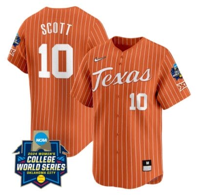 Mia Scott Jersey #10 Texas AM Aggies 2024 College World Series Patch Vapor Premier Limited NCAA Baseball Stitched Pinstripe Orange 8 Mia Scott Jersey #10 Texas AM Aggies 2024 College World Series Patch Vapor Premier Limited NCAA Baseball Stitched Pinstripe Orange