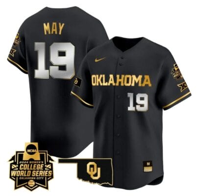 Nicole May Jersey #19 Oklahoma Sooners 2024 College World Series Patch Vapor Premier Limited NCAA Baseball Stitched Black Gold