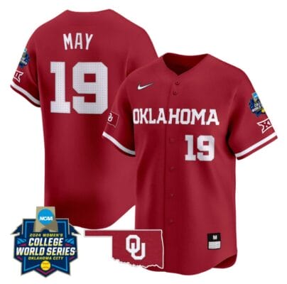 Nicole May Jersey #19 Oklahoma Sooners 2024 College World Series Patch Vapor Premier Limited NCAA Baseball Stitched Crimson