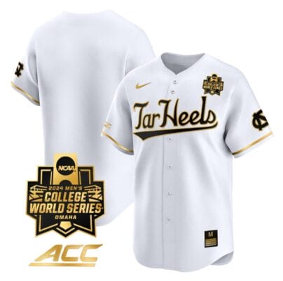 North Carolina Tar Heels Team Jersey 2024 College World Series Vapor Premier Limited NCAA Baseball Stitched White Gold