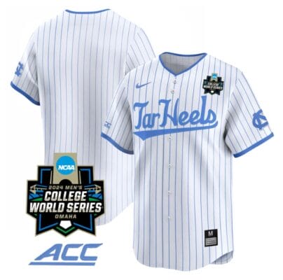 North Carolina Tar Heels Team Jersey 2024 College World Series Vapor Premier Limited NCAA Baseball Stitched White Pinstripe