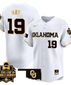 Nicole May Jersey #19 Oklahoma Sooners 2024 College World Series Patch Vapor Premier Limited NCAA Baseball Stitched White Gold