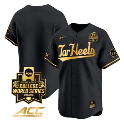 North Carolina Tar Heels Team Jersey 2024 College World Series Vapor Premier Limited NCAA Baseball Stitched Black Gold