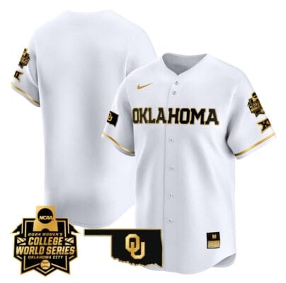 Oklahoma Sooners Team Jersey 2024 College World Series Patch Vapor Premier Limited NCAA Baseball Stitched White Gold