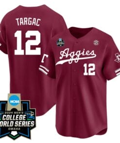 Rayan Targac Jersey #12 Texas AM Aggies 2024 College World Series Vapor Premier Limited NCAA Baseball Stitched Aggie Maroon