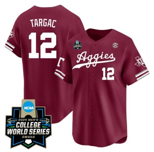 Rayan Targac Jersey #12 Texas AM Aggies 2024 College World Series Vapor Premier Limited NCAA Baseball Stitched Aggie Maroon