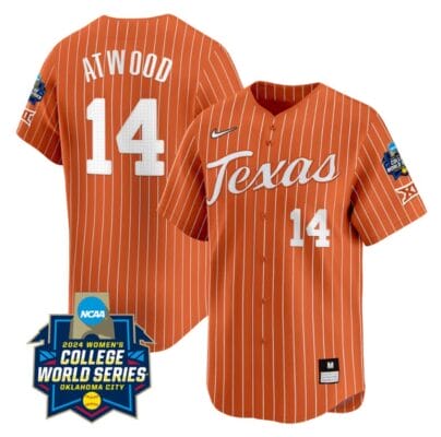 Reese Atwood Jersey #14 Texas AM Aggies 2024 College World Series Patch Vapor Premier Limited NCAA Baseball Stitched Pinstripe Orange
